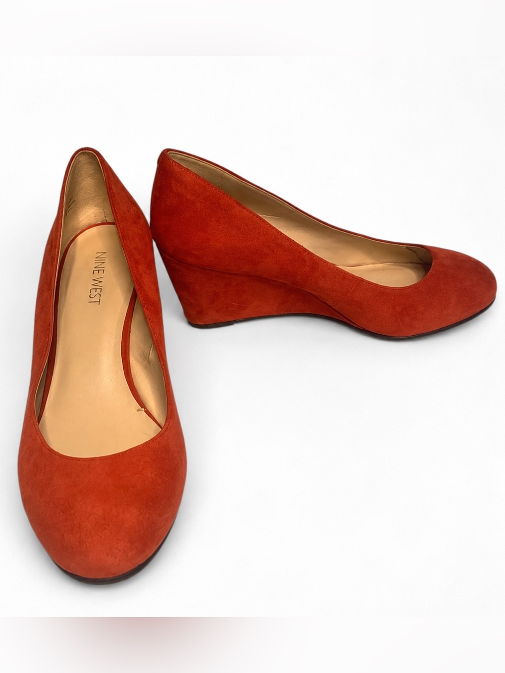 Nine West Coral Orange Suede Wedge Heels Size 6.5